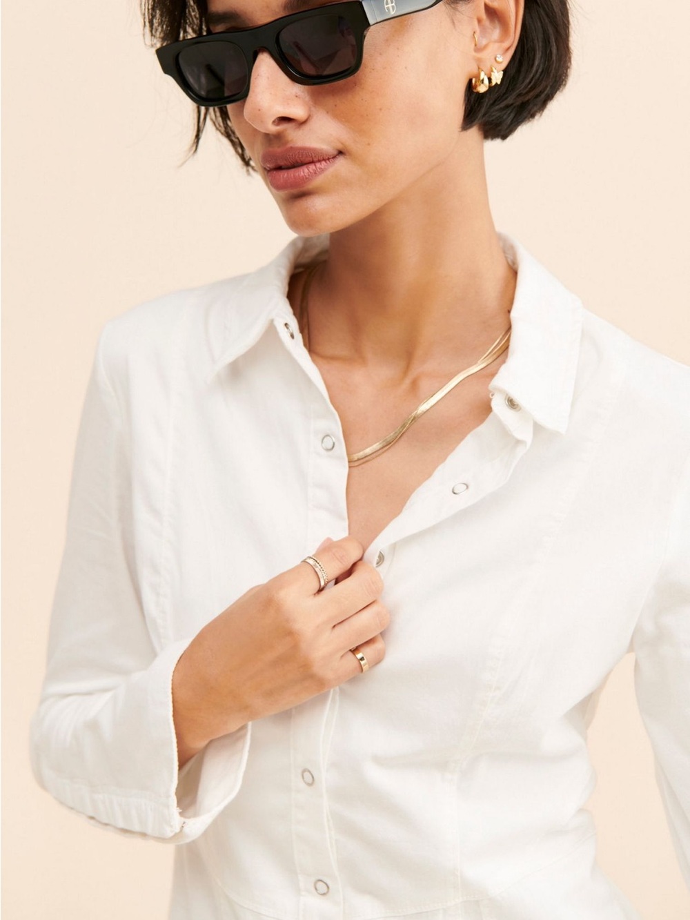 Free People Ivory Button-Front Shirt Dress - Picture 3 of 10